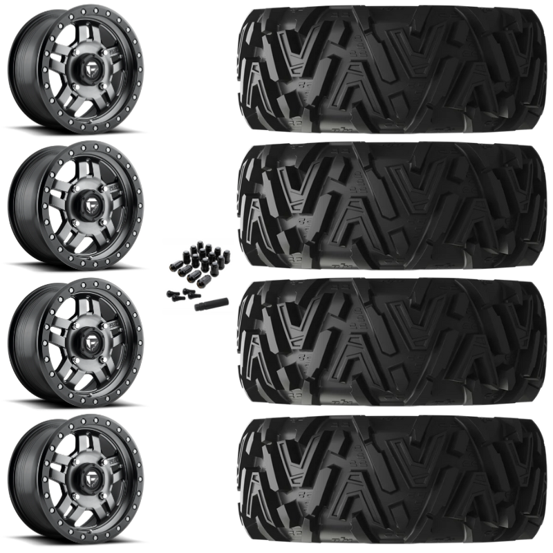 14" Fuel Anza D558 Anthracite UTV Rims & 30" EFX MotoMTC Tires 6 Ply Mounted