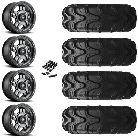 14" Fuel Anza D558 Anthracite UTV Rims & 27" EFX MotoMax Tires 6 Ply Mounted
