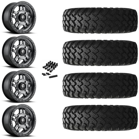 14" Fuel Anza D558 Anthracite UTV Rims & 28" EFX MotoRally Tires 8 Ply Mounted