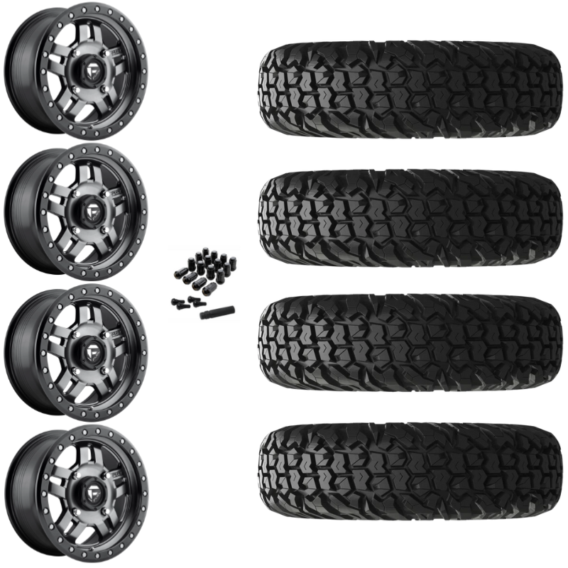 15" Fuel Anza D558 Anthracite UTV Rims & 30" EFX MotoVator Tires 8 Ply Mounted
