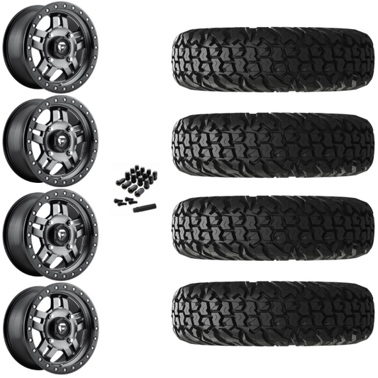 15" Fuel Anza D558 Anthracite UTV Rims & 30" EFX MotoVator Tires 8 Ply Mounted