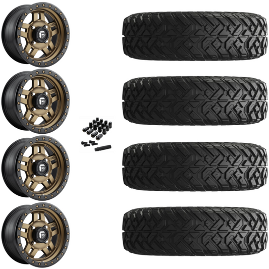 14" Fuel Anza D583 Bronze UTV Rims & 28" EFX Gripper Standard Tires 8 Ply Mounted