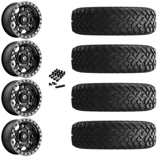 14" Fuel Anza D917 Beadlock Black UTV Rims & 28" EFX Gripper Standard Tires 8 Ply Mounted