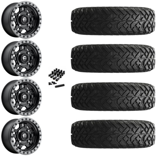 15" Fuel Anza D917 Beadlock Black UTV Rims & 30" EFX Gripper Standard Tires 8 Ply Mounted