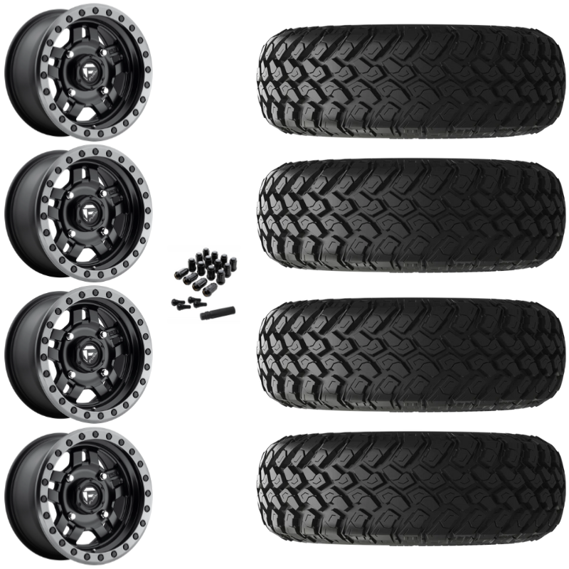 14" Fuel Anza D917 Beadlock Black UTV Rims & 27" EFX MotoHammer Tires 8 Ply Mounted