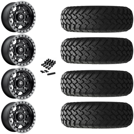 14" Fuel Anza D917 Beadlock Black UTV Rims & 27" EFX MotoHammer Tires 8 Ply Mounted