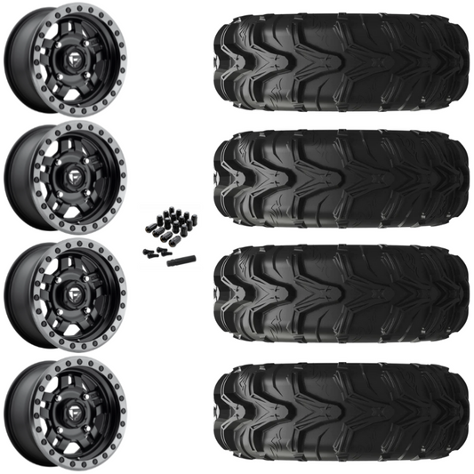 14" Fuel Anza D917 Beadlock Black UTV Rims & 27" EFX MotoMax Tires 6 Ply Mounted
