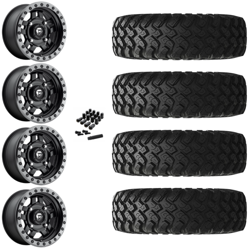 15" Fuel Anza D917 Beadlock Black UTV Rims & 30" EFX MotoRally Tires 8 Ply Mounted