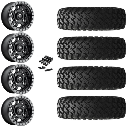 15" Fuel Anza D917 Beadlock Black UTV Rims & 33" EFX MotoRally Tires 8 Ply Mounted