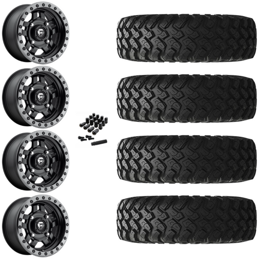 14" Fuel Anza D917 Beadlock Black UTV Rims & 32" EFX MotoRally Tires 8 Ply Mounted