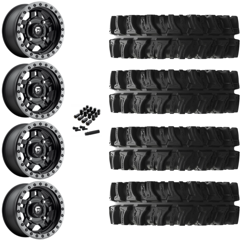 14" Fuel Anza D917 Beadlock Black UTV Rims & 28" EFX MotoSlayer Tires 6 Ply Mounted