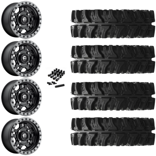 14" Fuel Anza D917 Beadlock Black UTV Rims & 28" EFX MotoSlayer Tires 6 Ply Mounted