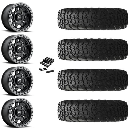 15" Fuel Anza D917 Beadlock Black UTV Rims & 32" EFX MotoVator R/T Tires 8 Ply Mounted