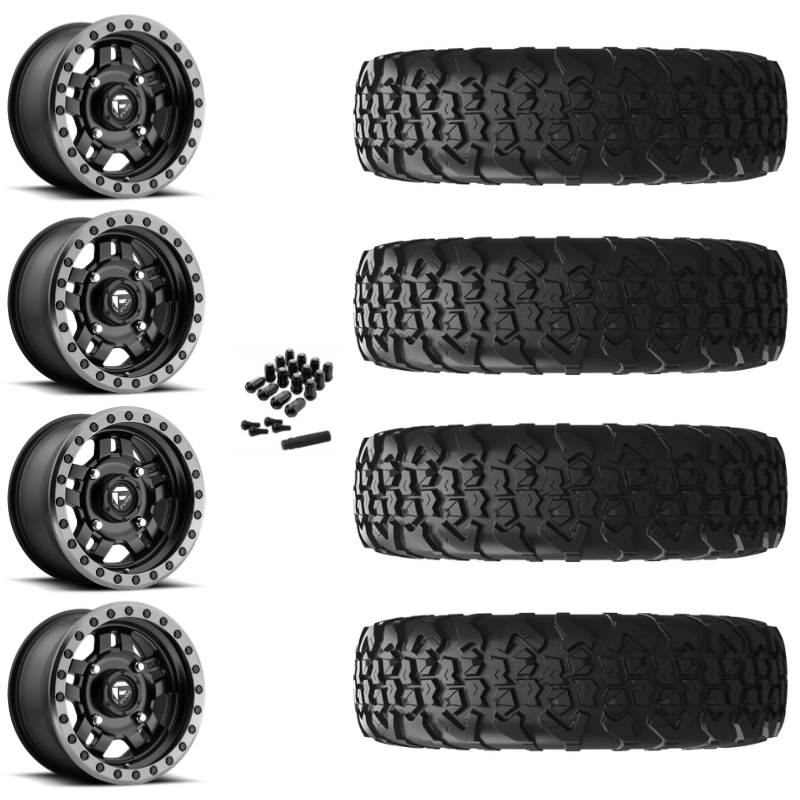 15" Fuel Anza D917 Beadlock Black UTV Rims & 33" EFX MotoVator R/T Tires 8 Ply Mounted