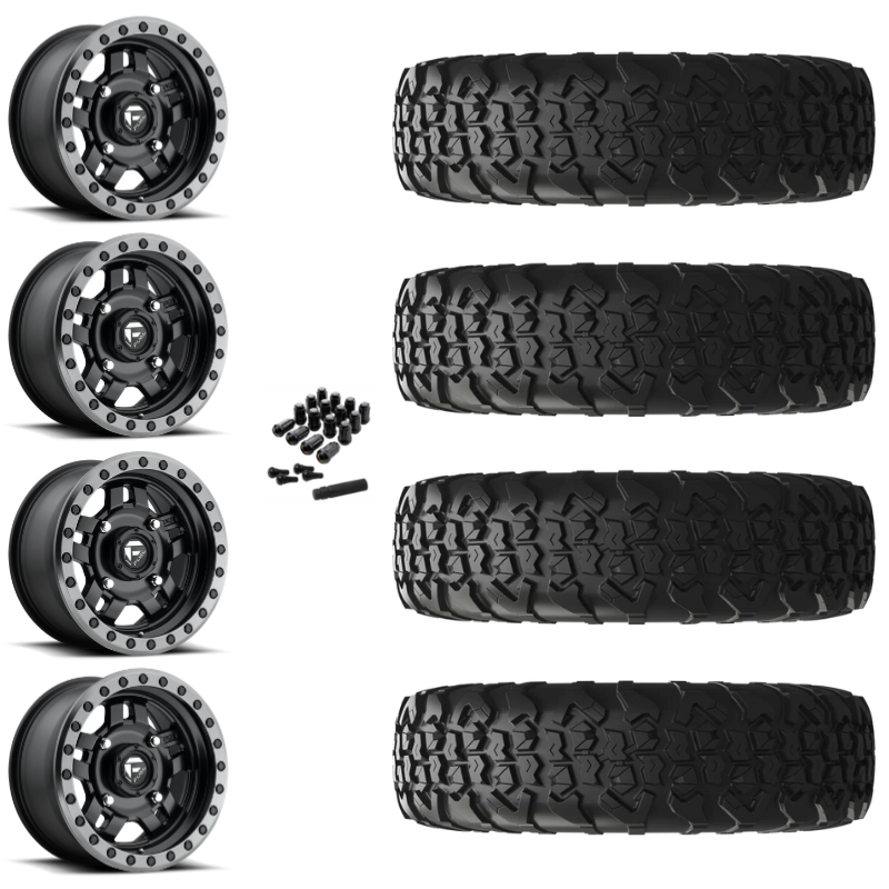 15" Fuel Anza D917 Beadlock Black UTV Rims & 35" EFX MotoVator R/T Tires 8 Ply Mounted
