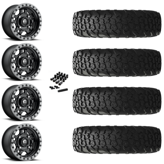 15" Fuel Anza D917 Beadlock Black UTV Rims & 35" EFX MotoVator R/T Tires 8 Ply Mounted