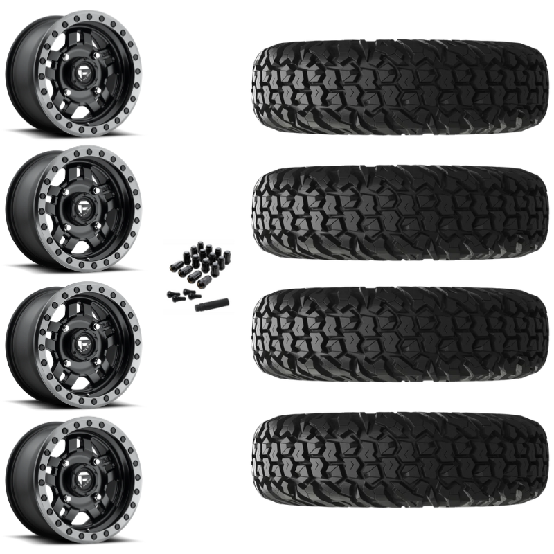 14" Fuel Anza D917 Beadlock Black UTV Rims & 30" EFX MotoVator Tires 8 Ply Mounted