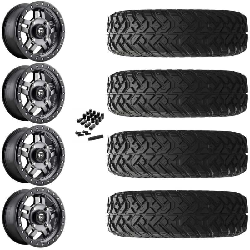 14" Fuel Anza D918 Beadlock Anthracite UTV Rims & 28" EFX Gripper R/T-K Tires 10 Ply Mounted