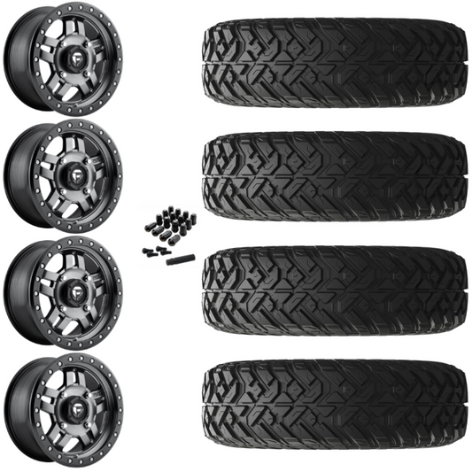 14" Fuel Anza D918 Beadlock Anthracite UTV Rims & 28" EFX Gripper R/T-K Tires 10 Ply Mounted