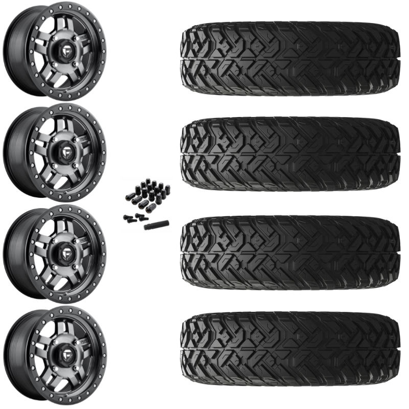 14" Fuel Anza D918 Beadlock Anthracite UTV Rims & 30" EFX Gripper R/T Tires 10 Ply Mounted