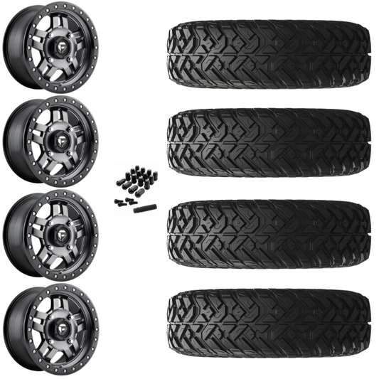 15" Fuel Anza D918 Beadlock Anthracite UTV Rims & 32" EFX Gripper R/T Tires 10 Ply Mounted