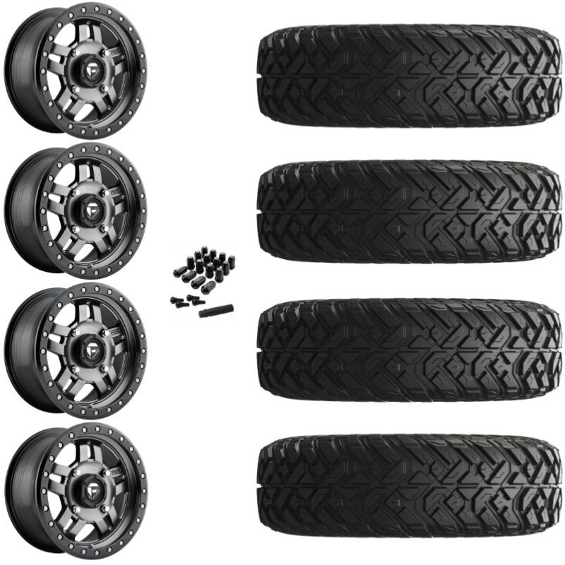 14" Fuel Anza D918 Beadlock Anthracite UTV Rims & 30" EFX Gripper Standard Tires 8 Ply Mounted