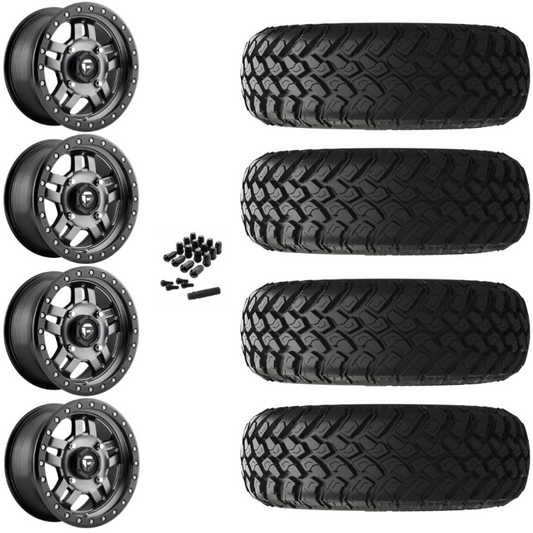 15" Fuel Anza D918 Beadlock Anthracite UTV Rims & 30" EFX MotoHammer Tires 8 Ply Mounted