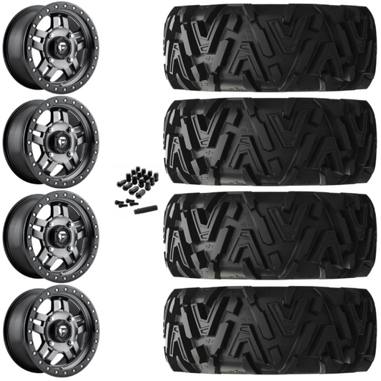 14" Fuel Anza D918 Beadlock Anthracite UTV Rims & 26" EFX MotoMTC Tires 6 Ply Mounted