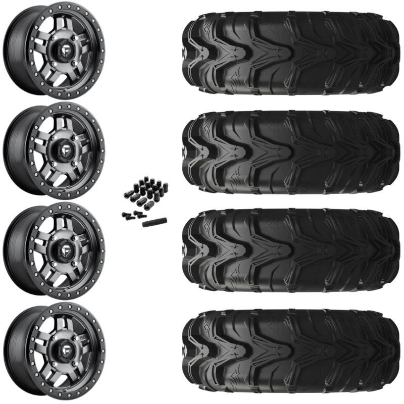 14" Fuel Anza D918 Beadlock Anthracite UTV Rims & 27" EFX MotoMax Tires 6 Ply Mounted
