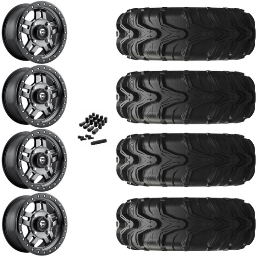 14" Fuel Anza D918 Beadlock Anthracite UTV Rims & 27" EFX MotoMax Tires 6 Ply Mounted