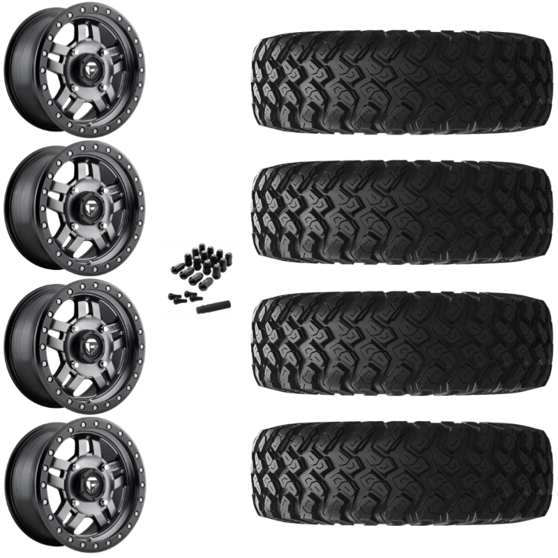 15" Fuel Anza D918 Beadlock Anthracite UTV Rims & 32" EFX MotoRally Tires 8 Ply Mounted