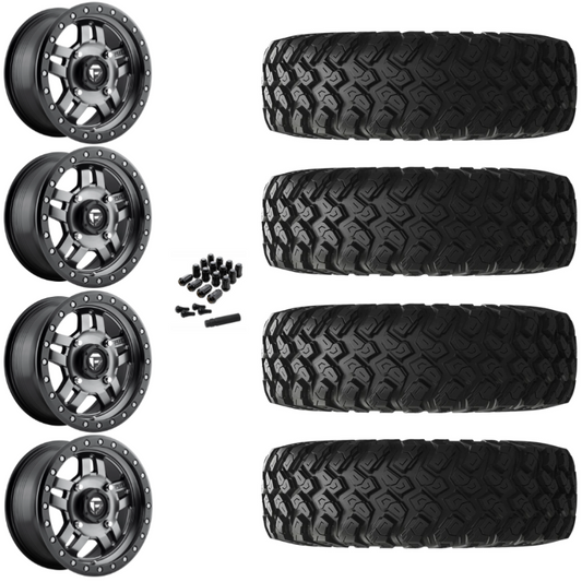 15" Fuel Anza D918 Beadlock Anthracite UTV Rims & 32" EFX MotoRally Tires 8 Ply Mounted