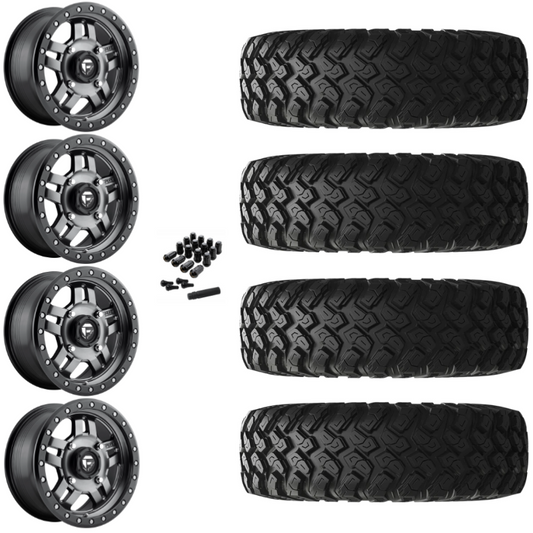 14" Fuel Anza D918 Beadlock Anthracite UTV Rims & 28" EFX MotoRally Tires 8 Ply Mounted