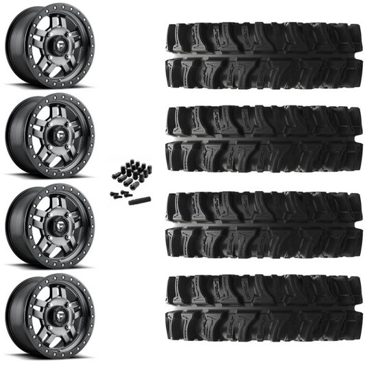 14" Fuel Anza D918 Beadlock Anthracite UTV Rims & 28" EFX MotoSlayer Tires 6 Ply Mounted