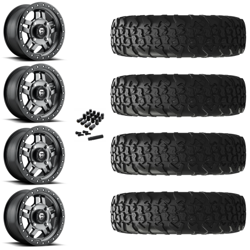 15" Fuel Anza D918 Beadlock Anthracite UTV Rims & 35" EFX MotoVator R/T Tires 8 Ply Mounted