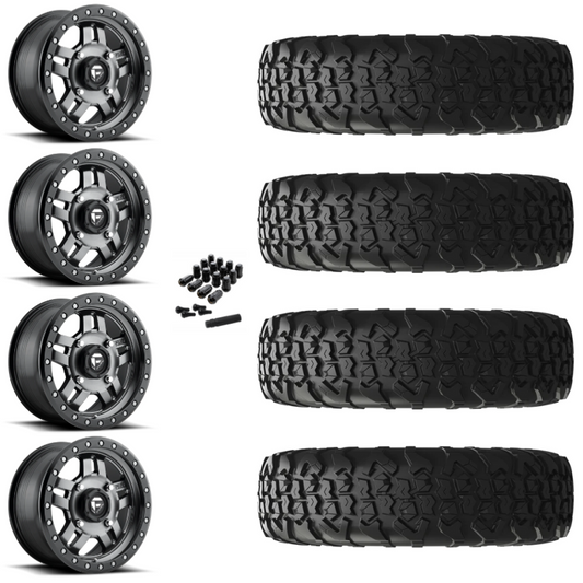 15" Fuel Anza D918 Beadlock Anthracite UTV Rims & 35" EFX MotoVator R/T Tires 8 Ply Mounted