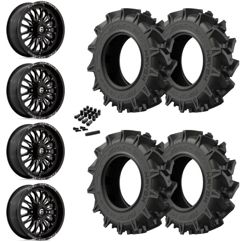 20" Fuel Arc D821 Black Milled UTV Rims & 35" EFX MotoHavok Tires 6 Ply Mounted