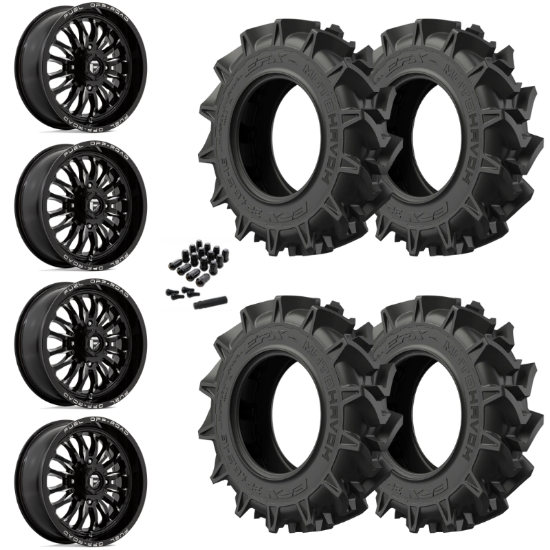 18" Fuel Arc D821 Black Milled UTV Rims & 34" EFX MotoHavok Tires 6 Ply Mounted