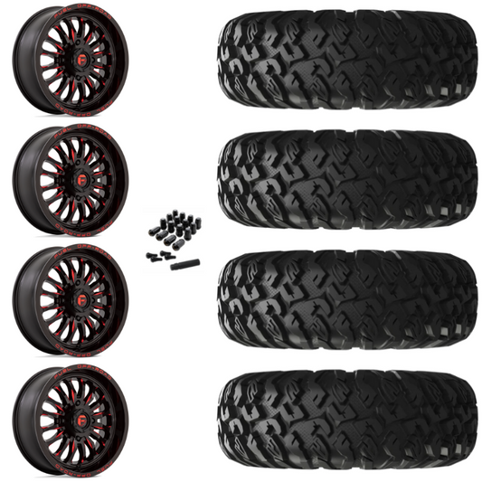 18" Fuel Arc D822 Red Milled UTV Rims & 33" EFX MotoClaw Tires 8 Ply Mounted