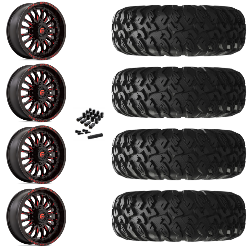 20" Fuel Arc D822 Red Milled UTV Rims & 33" EFX MotoClaw Tires 8 Ply Mounted