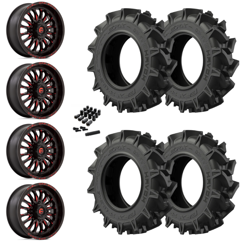 20" Fuel Arc D822 Red Milled UTV Rims & 35" EFX MotoHavok Tires 6 Ply Mounted