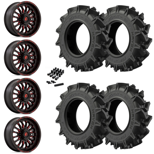 20" Fuel Arc D822 Red Milled UTV Rims & 35" EFX MotoHavok Tires 6 Ply Mounted