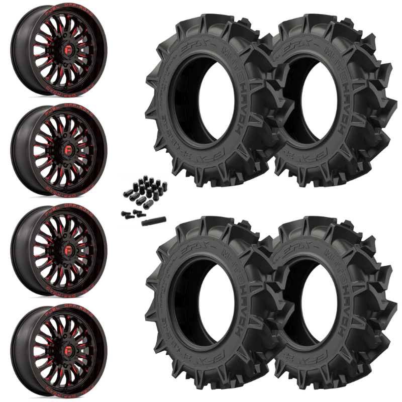 20" Fuel Arc D822 Red Milled UTV Rims & 33" EFX MotoHavok Tires 6 Ply Mounted