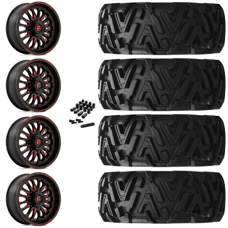 20" Fuel Arc D822 Red Milled UTV Rims & 34" EFX MotoMTC Tires 6 Ply Mounted
