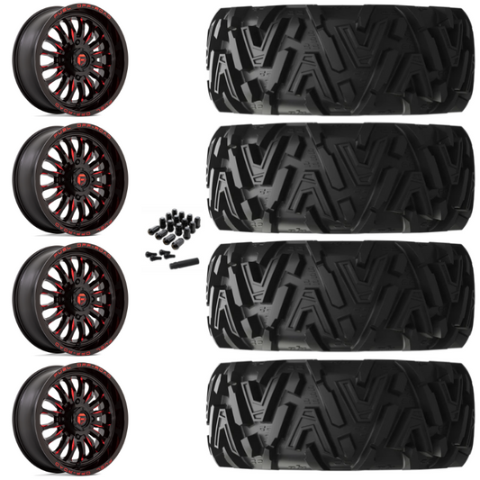 20" Fuel Arc D822 Red Milled UTV Rims & 34" EFX MotoMTC Tires 6 Ply Mounted