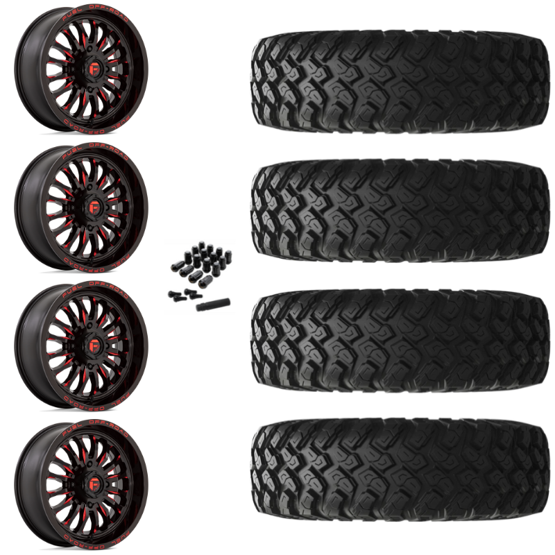 18" Fuel Arc D822 Red Milled UTV Rims & 35" EFX MotoRally Tires 8 Ply Mounted