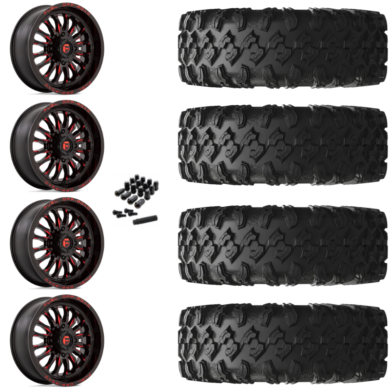 20" Fuel Arc D822 Red Milled UTV Rims & 35" EFX MotoRavage Tires 8 Ply Mounted