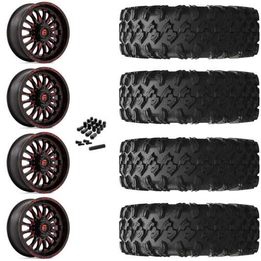 20" Fuel Arc D822 Red Milled UTV Rims & 35" EFX MotoRavage Tires 8 Ply Mounted
