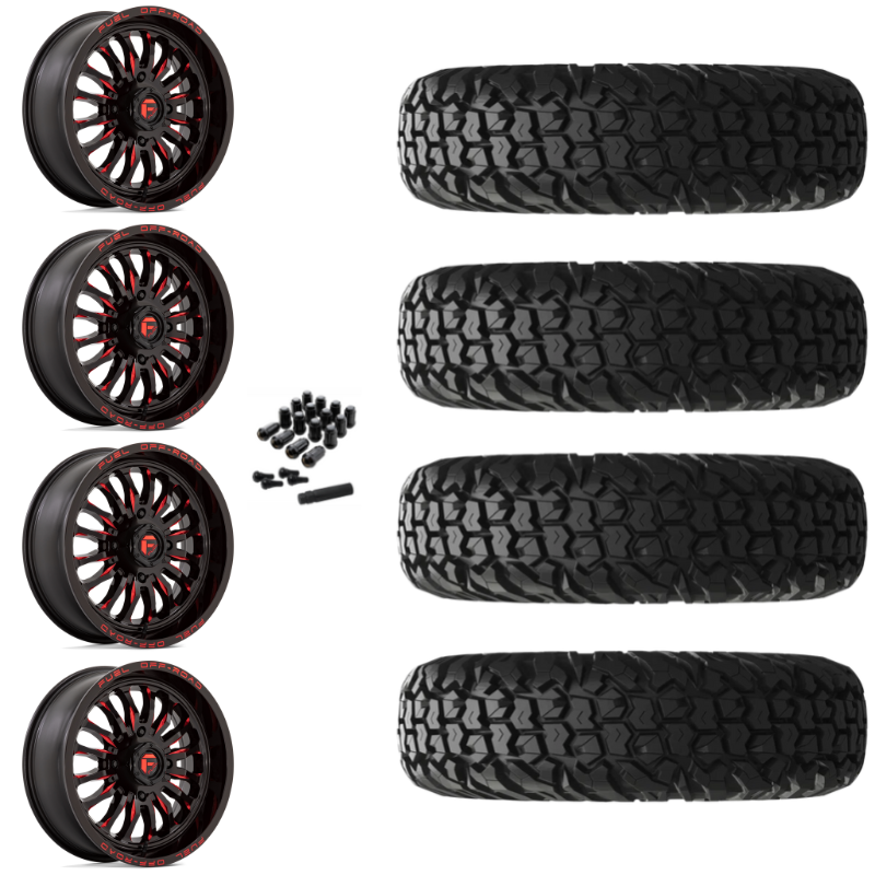 18" Fuel Arc D822 Red Milled UTV Rims & 34" EFX MotoVator Tires 8 Ply Mounted