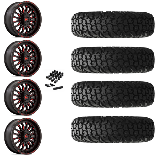 18" Fuel Arc D822 Red Milled UTV Rims & 34" EFX MotoVator Tires 8 Ply Mounted